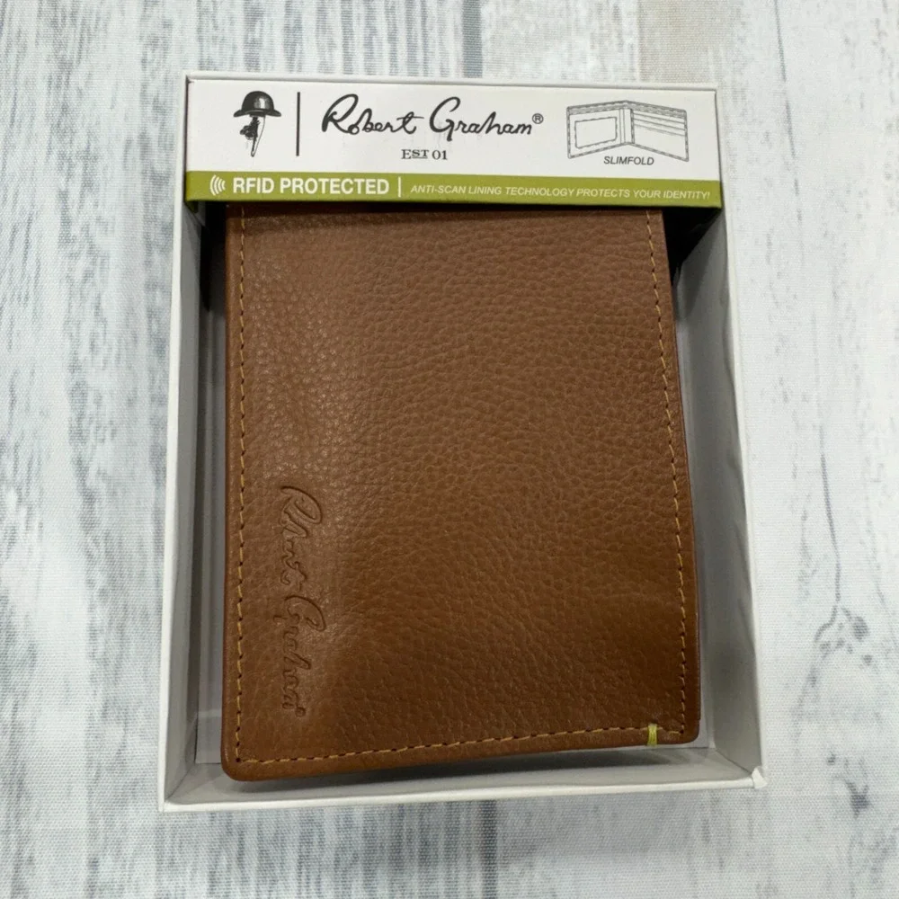 Robert Graham Trixie‎ Cognac Slimfold Leather Wallet RFID Protected Paisley Mens